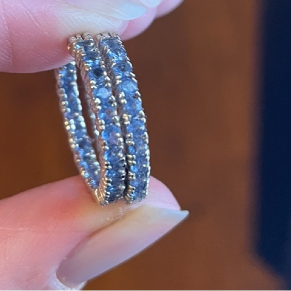 925 Sterling silver lab created tanzanite hoop earrings - Picture 1 of 4